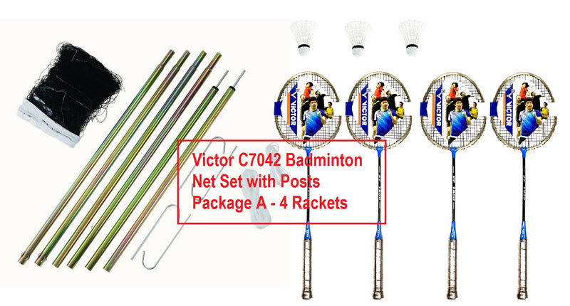 Victor C7042 Badminton Net Set with Posts Package A 4 Rackets