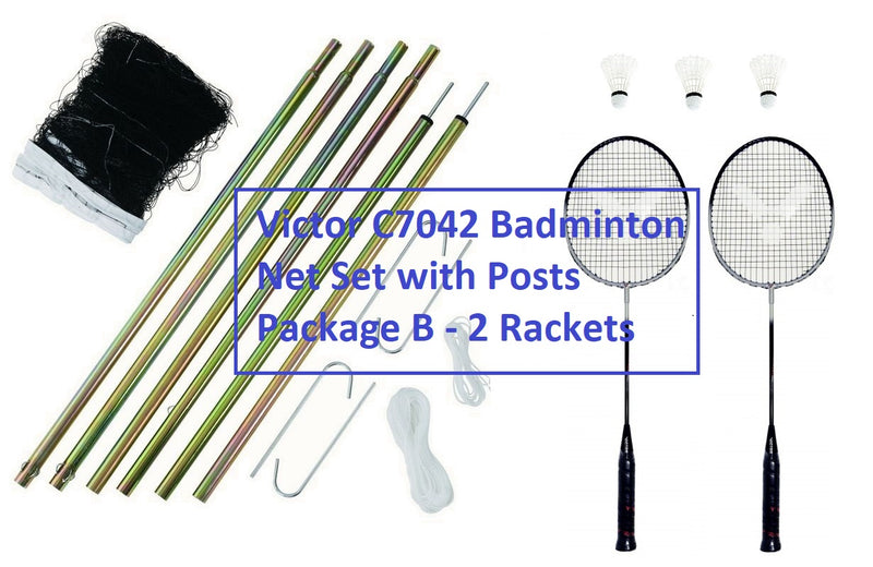 Victor C7042 Badminton Net Set with Posts Package B 2 Rackets
