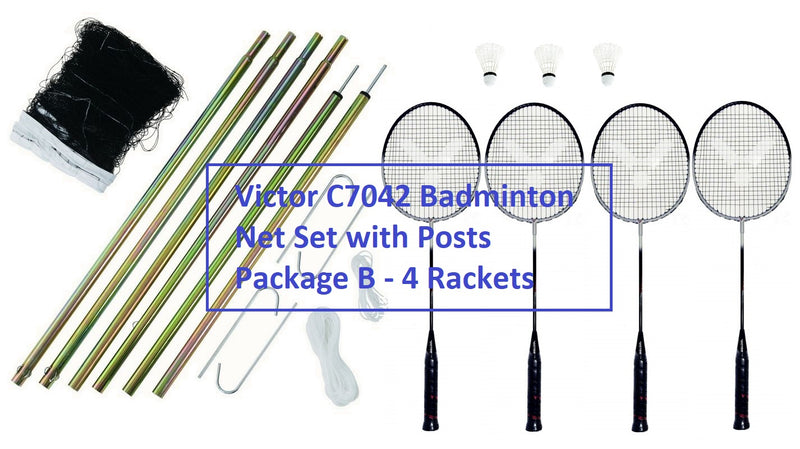Victor C7042 Badminton Net Set with Posts Package B 4 Rackets